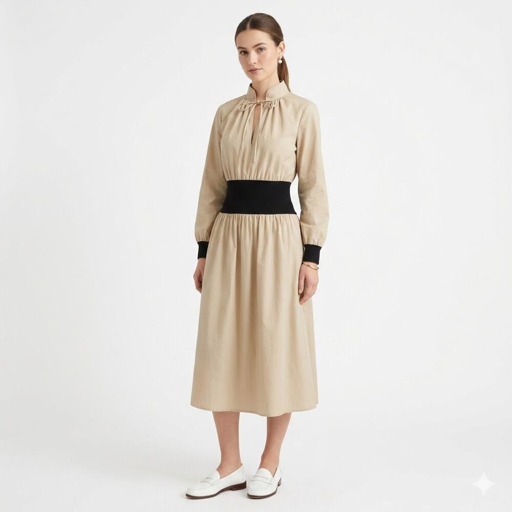 Tory Burch Poplin Knit-Waist long sleeve Dress‎ old Money Preppy Minimalist SZ 8
